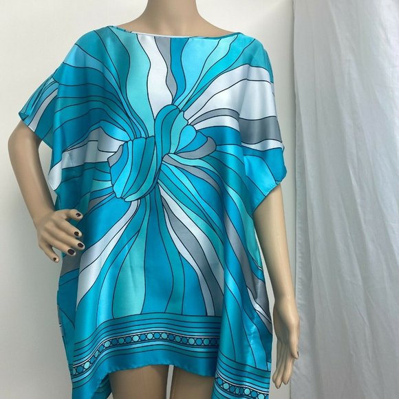 Michael Kors Tops - "MICHAEL KORS" TURQUOISE ARTSY GEOMETRIC  PONCHO TUNIC LONGLINE SILKY TOP SZE: L
